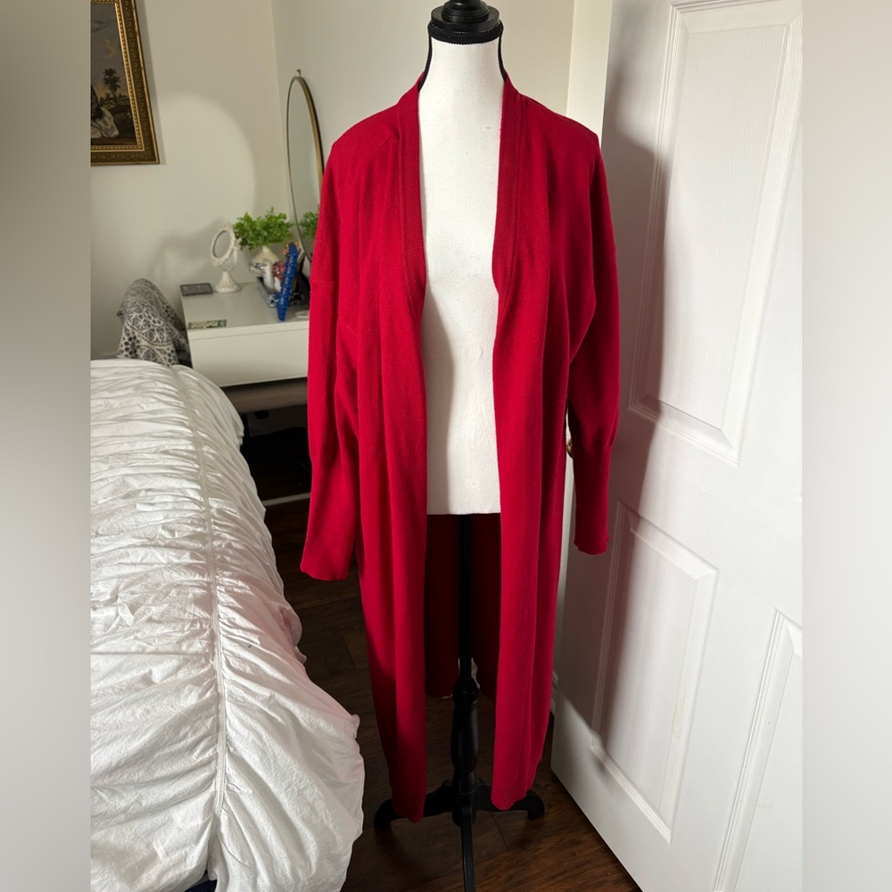 Torrid Long Red Duster Cardigan Open Front Sweater Size 2 (2X)